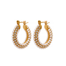Load image into Gallery viewer, Pearl Sparkly Hoops